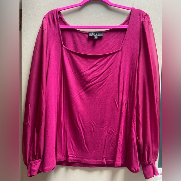 eloquii raspberry square neck top with sheer sleeves plus size - Picture 1 of 2